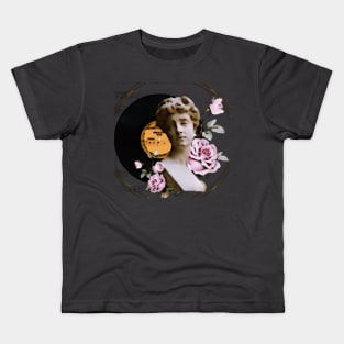 Aesthetics, darkness, romantic, moon, love, rose, statue, vintage, retro, artistic, artsy, classy, music, vinyl records, flowers, floral Kids T-Shirt